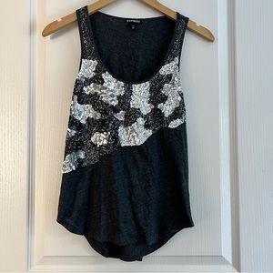 Express Dark Gray Round Neck Sequins Sleeveless Top XS